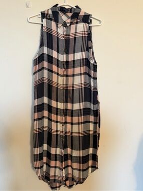 UK2LA Sleeveless Plaid Button-Front Dress in Pink, Black & Cream